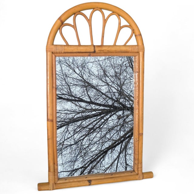 Brown Vintage Bentwood Rattan Arched Wall Mirror For Sale - Image 8 of 12
