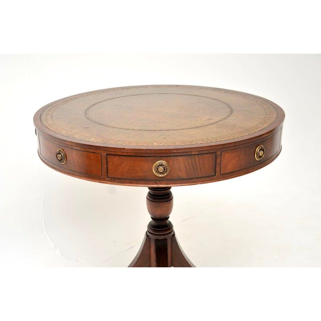 Brown Antique Regency Style Leather Top Drum Table, 1890 For Sale - Image 8 of 12