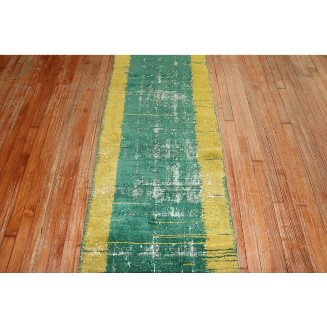 Yellow Vintage Zabihi Collection Bright Green Yellow Worn Turkish Runner - 2'3" x 10'8" For Sale - Image 8 of 8