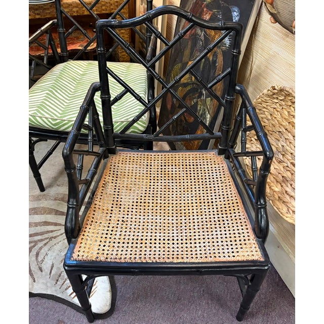 Mid Century Chinese Chippendale Chairs With Quadrille Fabric Cushions, a Pair For Sale - Image 9 of 11