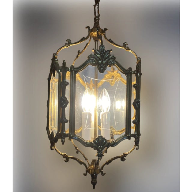 1950s French-Style Lantern with Hand-Carved Glass, 1950 For Sale - Image 5 of 9