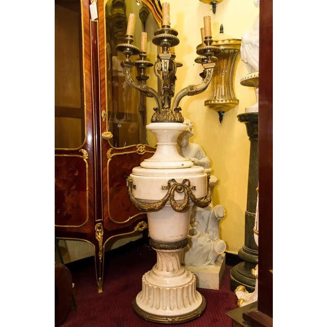 French Large Marble and Bronze Six Arm Floor Torchiere For Sale - Image 3 of 4