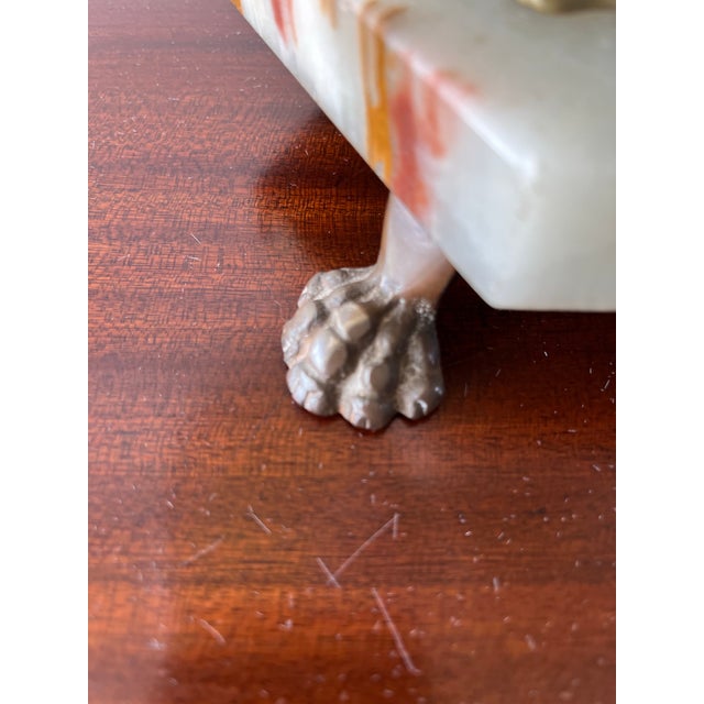 Metal Vintage Green Glass Table Lamp With Ornate Bronze Base & Marble Footed Stand For Sale - Image 7 of 9