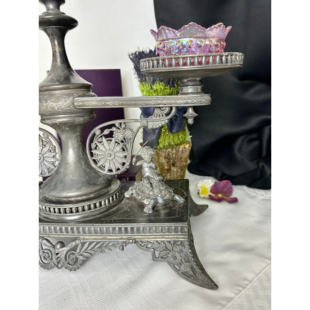 Antique Pairpoint Silver Plated Sweet Meat Serving Centerpiece With Glass Dishes - 3 Pc Set For Sale In Phoenix - Image 6 of 9