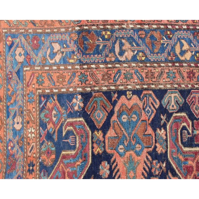 Textile Early 20th Century Antique Caucasian Sumac Rug in Varying Colors of Orange and Blue For Sale - Image 7 of 12