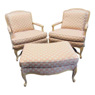 Louis XV Style White Maple Chairs & Ottoman / 3 Piece Set For Sale