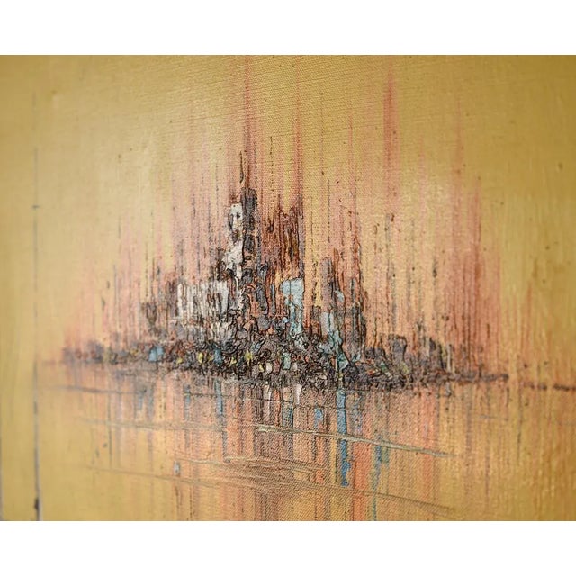 Mid 20th Century Brutalist Floating Cityscape Painting For Sale - Image 5 of 10