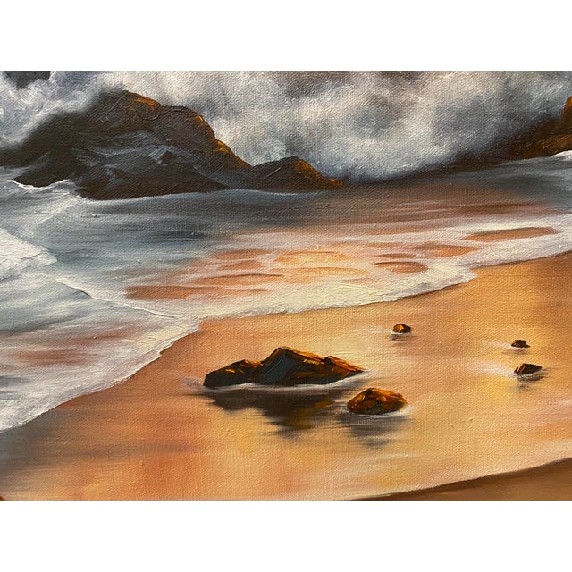 Late 20th Century Late 20th Century Seascape Oil Painting Large 40" by Patricia Hubbell Ocean Sunset Coastal Nautical For Sale - Image 5 of 10