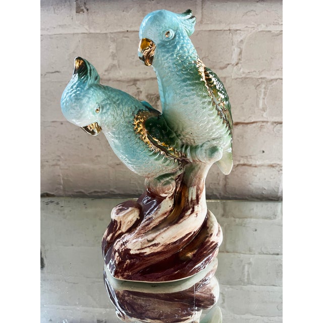 1920s Hollywood Regency Ceramic GIlded Parrots For Sale - Image 9 of 12