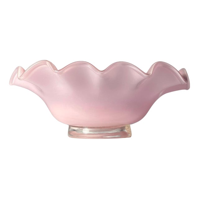 A Large Vintage Murano Glass Pink Oval Bowl by Barovier & Toso For Sale