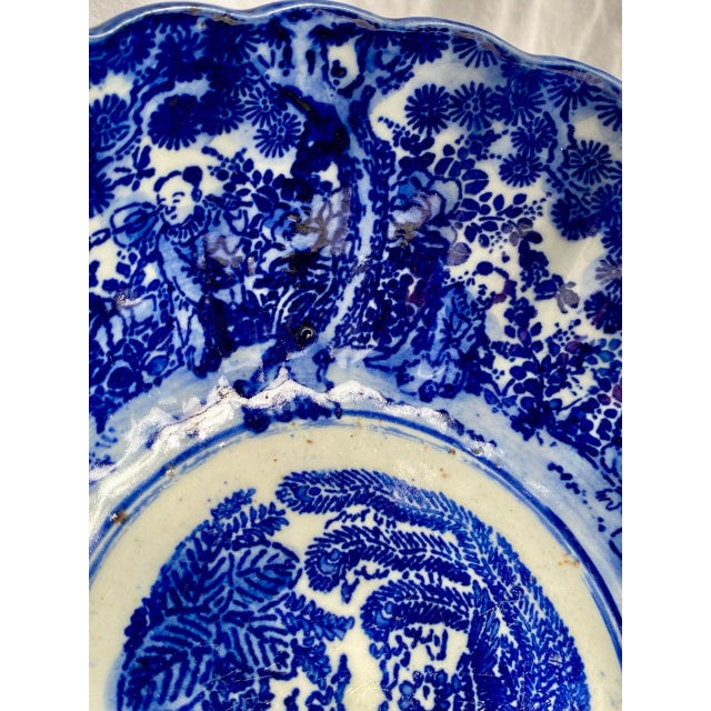 Ceramic Late Qing Chinese Blue & White Porcelain Phoenix Bowl – 9.5” Scalloped Rim – Hand Painted, C. 1875–1908 For Sale - Image 7 of 15