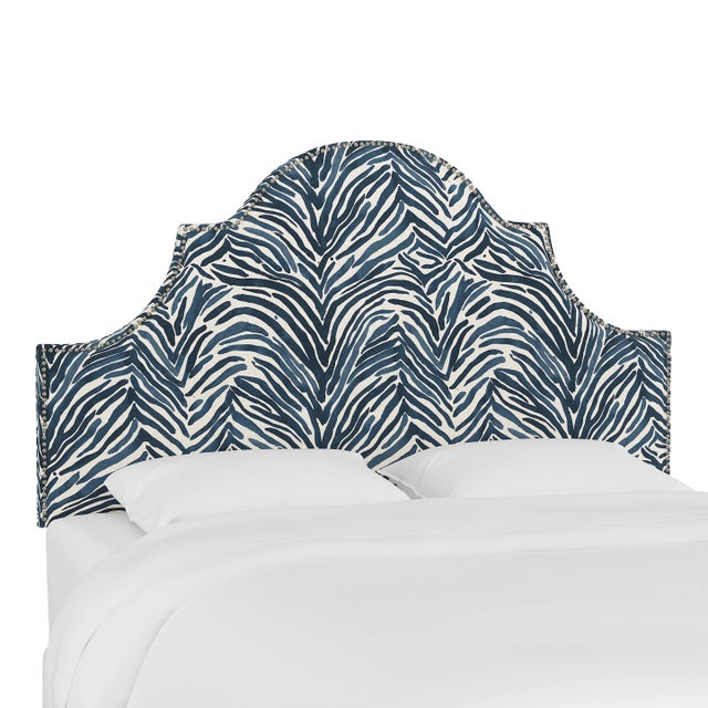California King Halsted Headboard in Washed Zebra Blue Oga For Sale