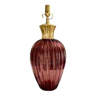 Single Purple Murano Italian Ribbed Gold Glass Table Lamp For Sale