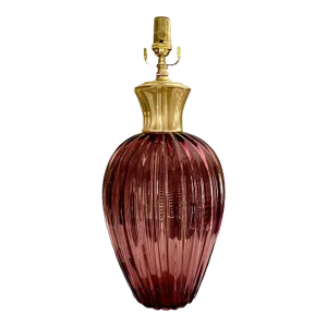Single Purple Murano Italian Ribbed Gold Glass Table Lamp