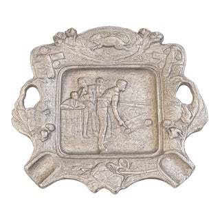 Vintage Varda Tavern Advertising Cast Aluminum Ashtray With Billiards Scene – Lyford, Indiana For Sale