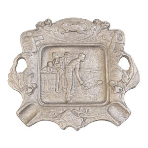 Vintage Varda Tavern Advertising Cast Aluminum Ashtray With Billiards Scene – Lyford, Indiana