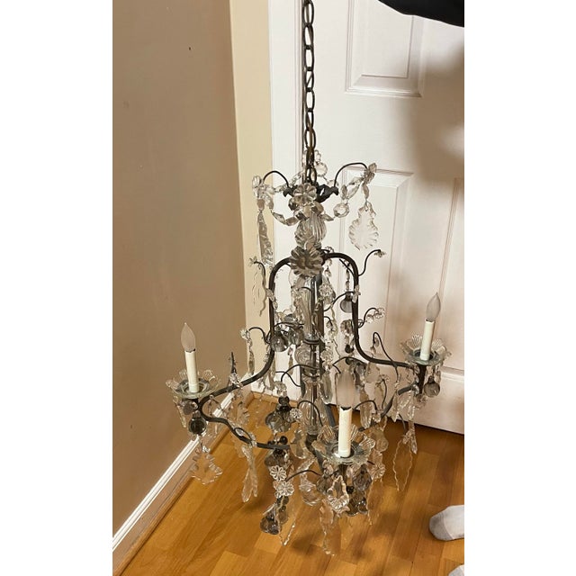 1920s Italian Iron and Crystal 4 Arm Chandelier With Crystal Fruits For Sale In Phoenix - Image 6 of 12