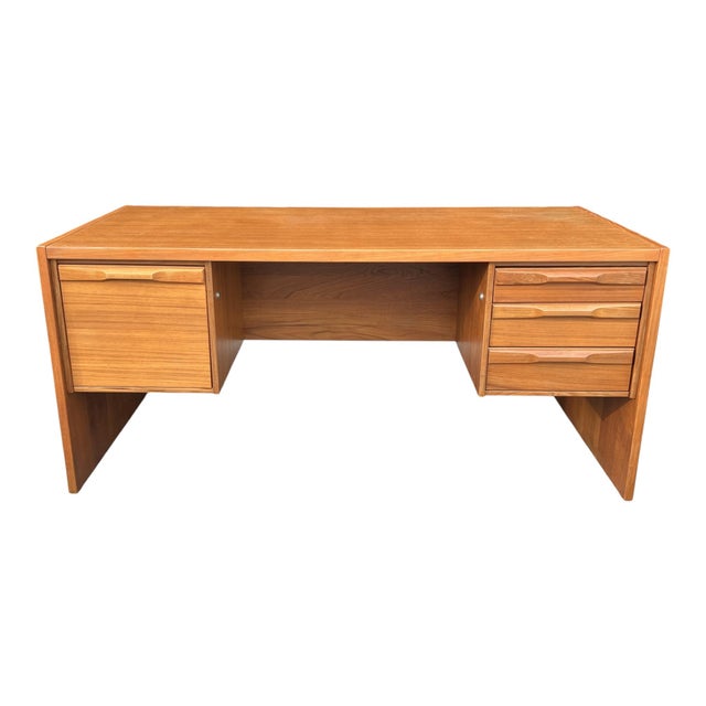 Mid-Century Modern 1960s Scandinavian Modern Teak Executive Desk With Floating Pedestal Design For Sale - Image 3 of 17