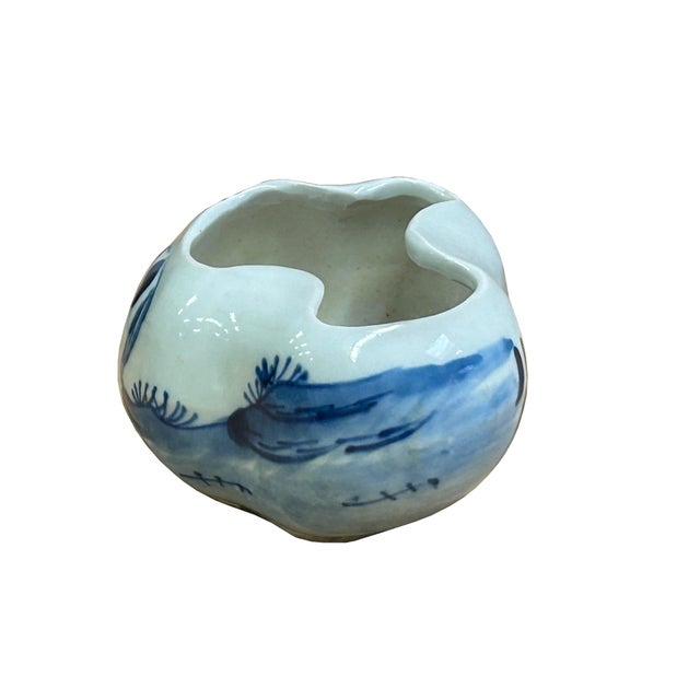Tiny Small Blue White Oriental Abstract Graphic Porcelain Container For Sale - Image 4 of 9