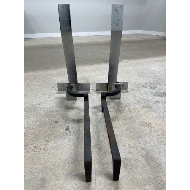 Mid-Century Modern 1970s Alessandro Albrizzi Modernist Chrome Andirons - a Pair For Sale - Image 3 of 8