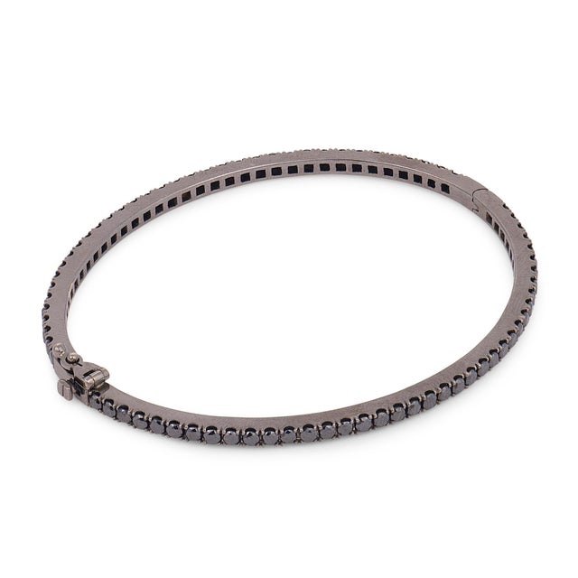 Contemporary 1920s Lugano Black Diamond 18k Blackened Gold Bangle Bracelet For Sale - Image 3 of 5