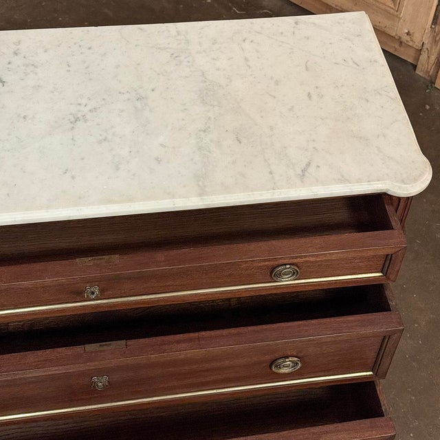Antique French Louis XVI Mahogany Commode With Carrara Marble For Sale - Image 16 of 17