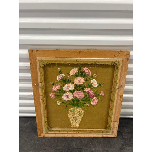 Vintage Floral Crewel Embroidery Wall Art With Burlap Border For Sale - Image 9 of 11