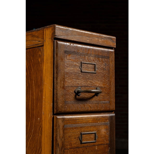 Antique Oak 4-Drawer Filing Cabinet For Sale - Image 10 of 10