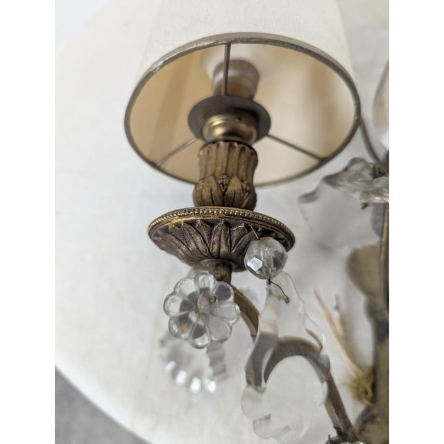 Crystal Wall Sconces with White Shades, Set of 2 For Sale - Image 6 of 12