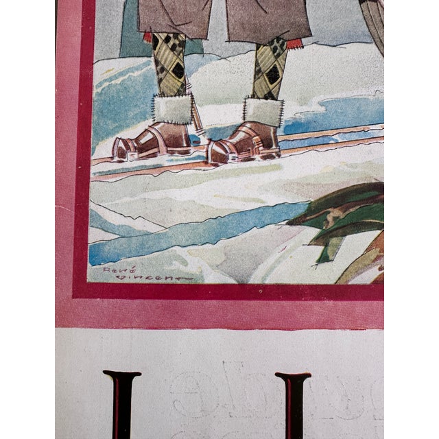 Art Deco 1928 Authentic French Vintage Lincoln Classic Car Advertisement, Not Matted: Double-Page Winter Ski Illustration For Sale - Image 3 of 5