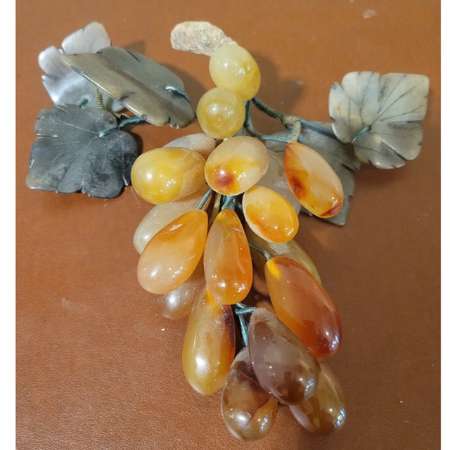 Mid-Century Modern Vintage MCM Stone Red Grape Cluster & Leaves For Sale - Image 3 of 4