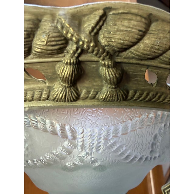 1990s Traditional Bronze Torchiere Floor Lamp With Etched Frosted Glass Shade & 3-Way Switch For Sale In Houston - Image 6 of 7