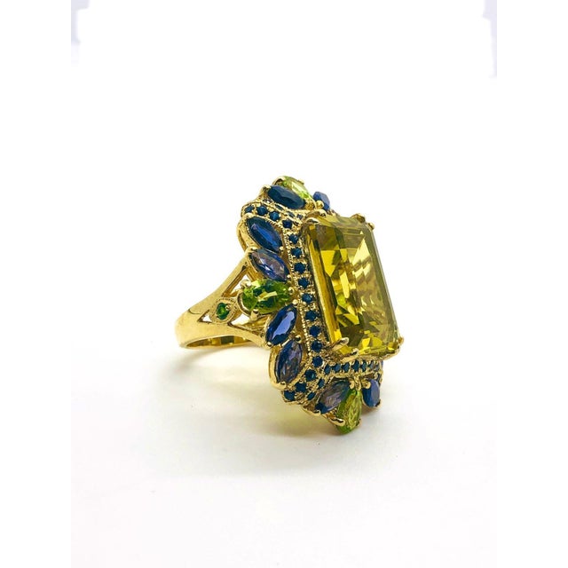 Bochic “Capri” Vintage Sapphire, Peridot & Lemon Quartz Ring — 18K Gold & Silve For Sale - Image 9 of 11