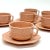 Mid-Century Modern Immaculate Blush Colored Tea Cups & Saucers by Bordallo Pinheiro Portugal - Set of 6 For Sale - Image 3 of 8