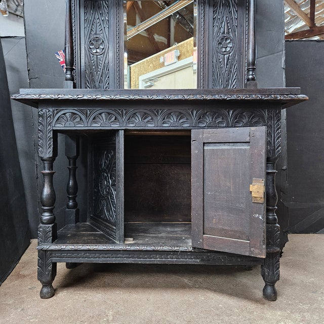 Late 19th Century Late 19th Century Carved Oak Victorian Hall Table With Mirror and Column Supports For Sale - Image 5 of 18