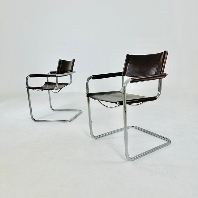 Vintage B34 Dark Chocolate Leather Cantilevered Chair by Mart Stam for Jox Interni, 1980s For Sale - Image 10 of 11