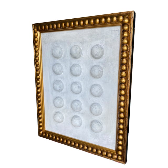 Artist: Tatiana Duperault Medium: Acrylic, plaster, and quartz on canvas Size: 13" x 16" (framed) Frame: Gilded wood frame...