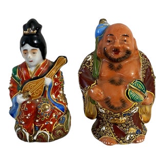 Old Kutani Japanese Porcelain Gods Hotei and Benzatein For Sale