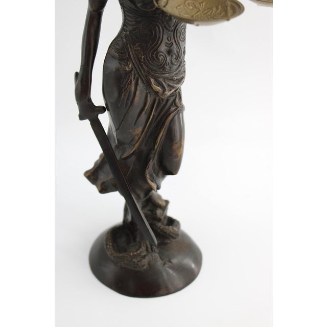 Late 20th Century Bronze Lady Justice Statue With Blindfold and Scales, Heavy, 15.25" Tall, Law Office Decor For Sale In Dallas - Image 6 of 9