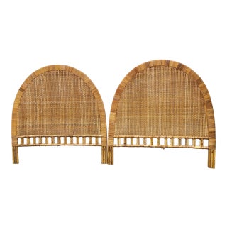1970s Boho Chic Rattan Boho Full Headboards - a Pair For Sale