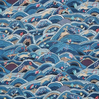 Schumacher Rolling Hills Fabric in Blues For Sale