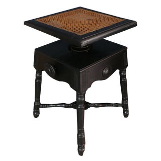 Antique Stool in Oak with Raffia Seat and Cast Iron Frame, 1890s For Sale