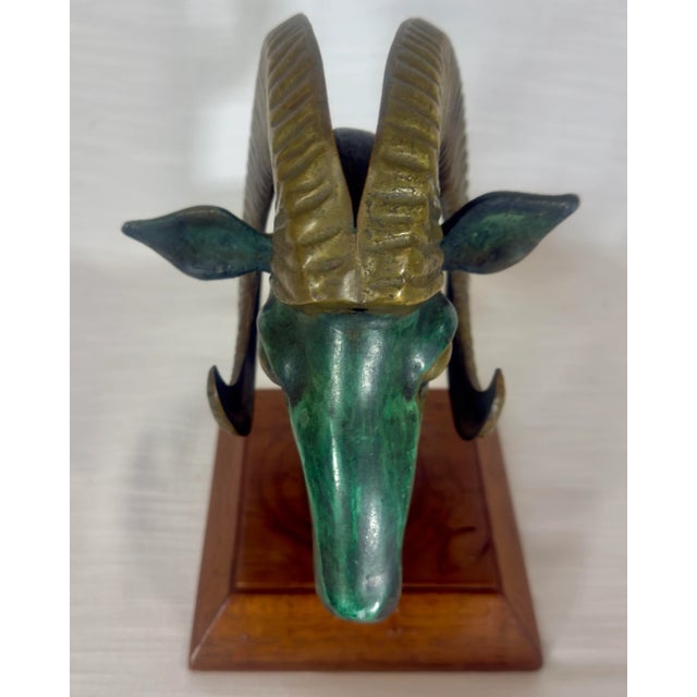 Mid Century Brass & Verdigris Patina Ram Bust - La Barge / Marbro Style For Sale - Image 10 of 11
