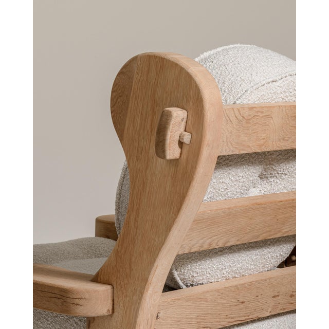 Pair of Brutalist Oak Upholstered Armchairs, Antique, France, Circa 1970 For Sale - Image 12 of 14