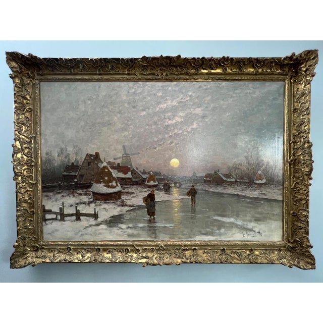 Johann Jungblut, Impressionistic Winter Landscape, 1885, Oil on Canvas, Framed For Sale - Image 11 of 11