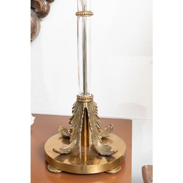 Mid 20th Century Tall Crystal & Brass Lamps With Brown Shades - a Pair For Sale - Image 4 of 8