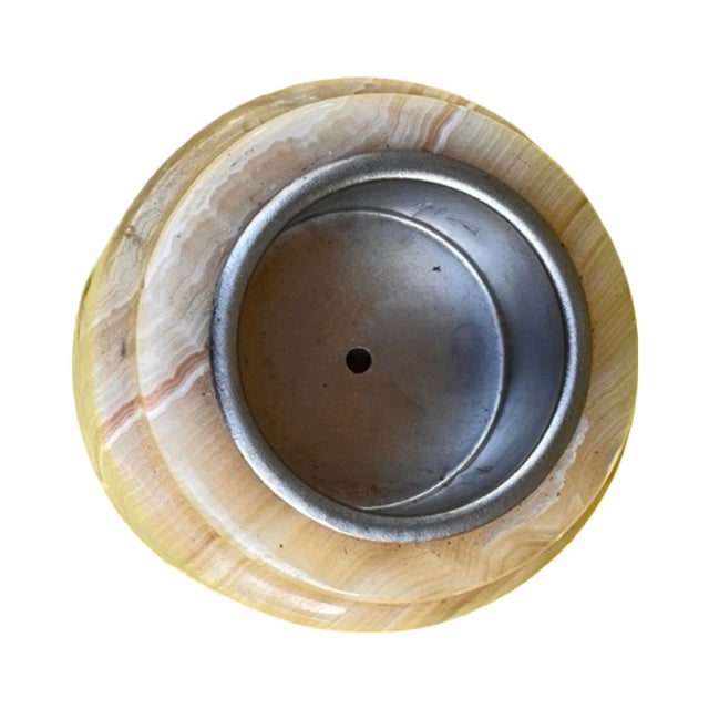 Metal Small Alabaster Candlestick With Metal Fittings, Italy, 1970s. For Sale - Image 7 of 11