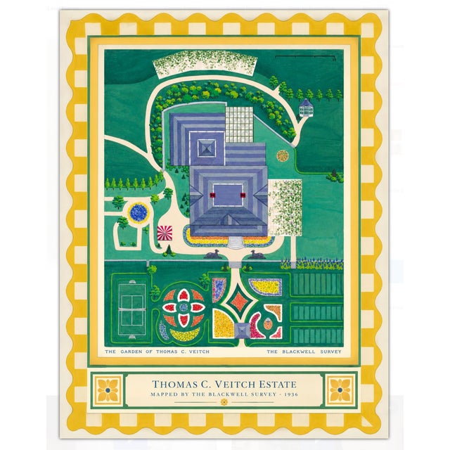 Atelier Aria Lumae the Grand Estate Cartography Set of 2 Shore Estate Faux Checkered Border Fine Art Hge Gallery Board Print 34" X 18" Wallspace For Sale In San Antonio - Image 6 of 18
