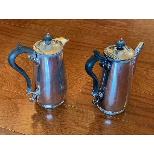 Antique Matching Tall Silver Coffee and Mocha Serving Pitchers With Black Handles- Set of 2 For Sale - Image 4 of 13
