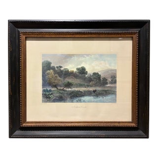 Vintage “Norham Castle” English Countryside Landscape Print in Ornate Black & Gold Frame For Sale